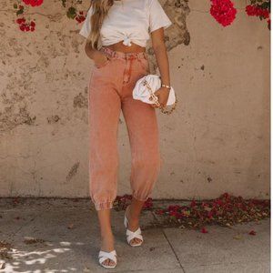 Vici MARA VINTAGE WASH DENIM JOGGERS - POWDER BRICK